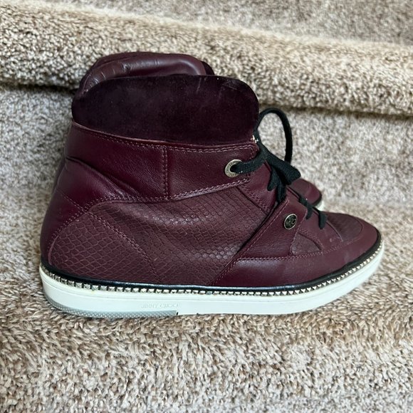 Jimmy Choo Barlowe Men's Viper-Print Burgundy High-Top Sneakers